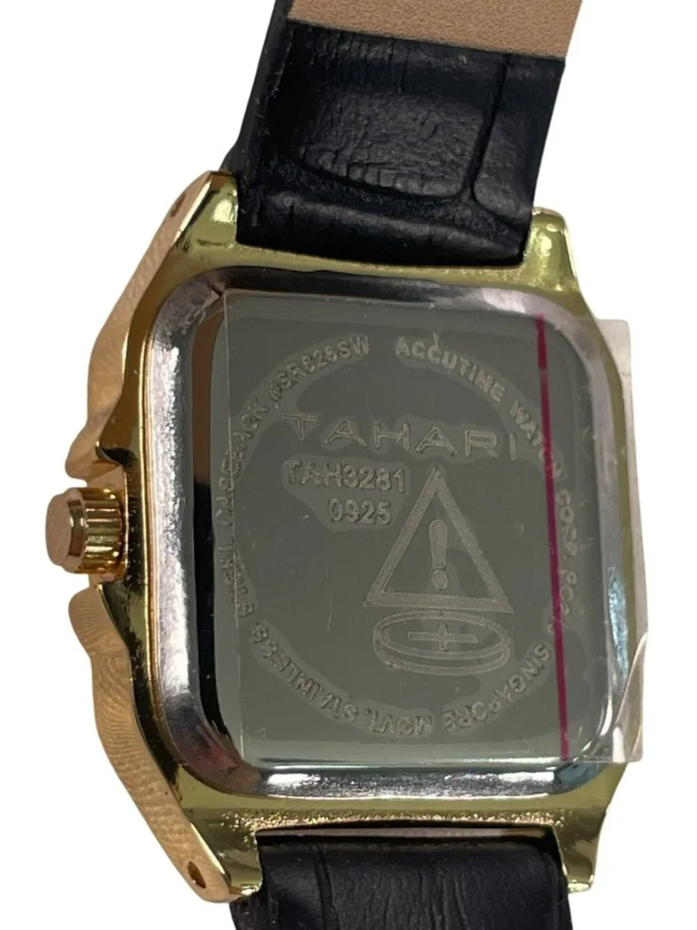 Tahari Gold-Tone Square Face Watch Black Leather Strap Women's TAH3281NX NEW